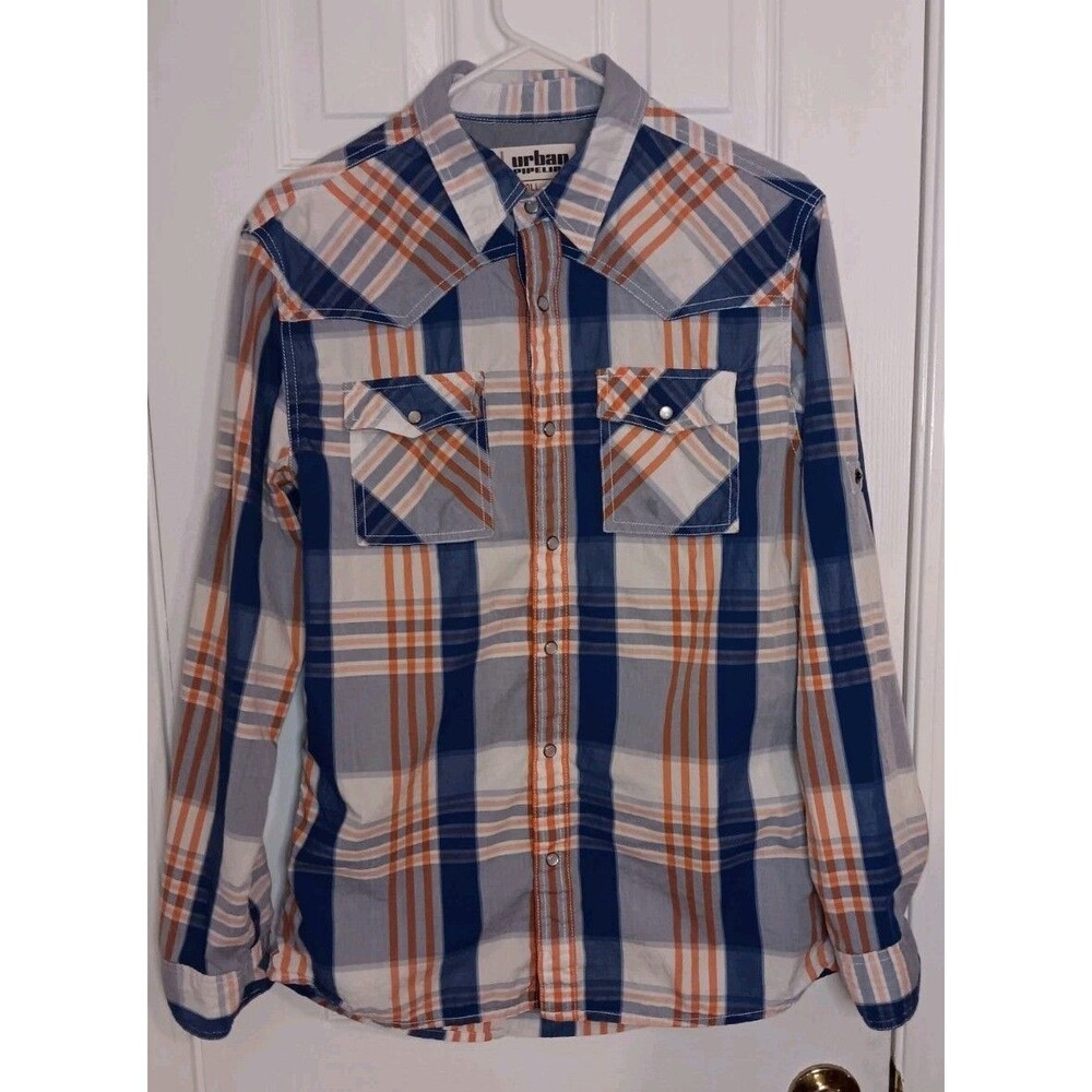 Men's  Urban Pipeline Long Sleeve Snap Button Up Shirt Plaid Small